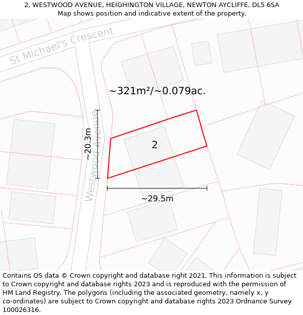 2, WESTWOOD AVENUE, HEIGHINGTON VILLAGE, NEWTON AYCLIFFE, DL5 6SA: Plot and title map