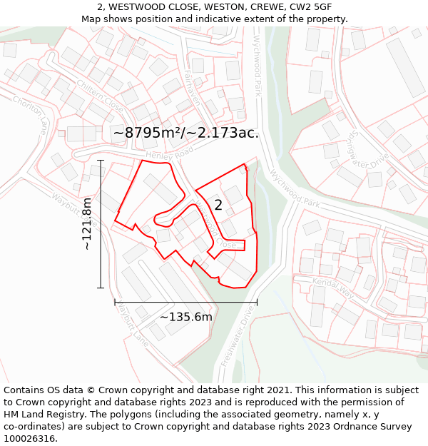 2, WESTWOOD CLOSE, WESTON, CREWE, CW2 5GF: Plot and title map