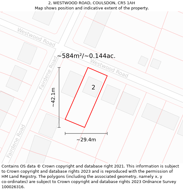 2, WESTWOOD ROAD, COULSDON, CR5 1AH: Plot and title map