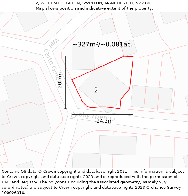 2, WET EARTH GREEN, SWINTON, MANCHESTER, M27 8AL: Plot and title map