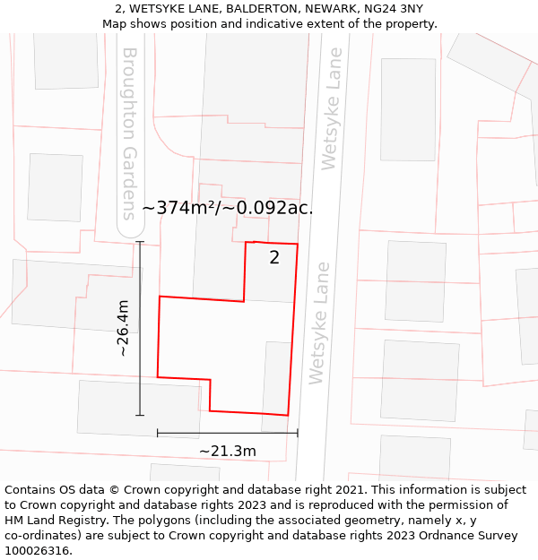 2, WETSYKE LANE, BALDERTON, NEWARK, NG24 3NY: Plot and title map