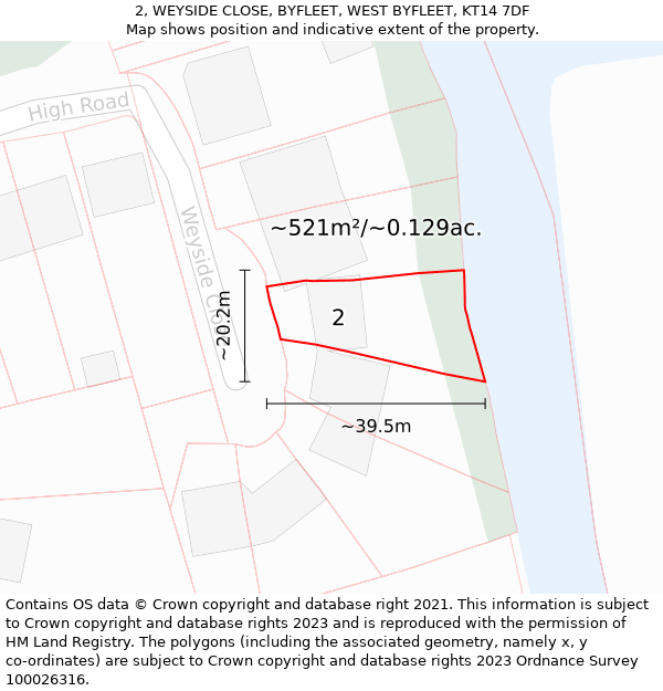 2, WEYSIDE CLOSE, BYFLEET, WEST BYFLEET, KT14 7DF: Plot and title map