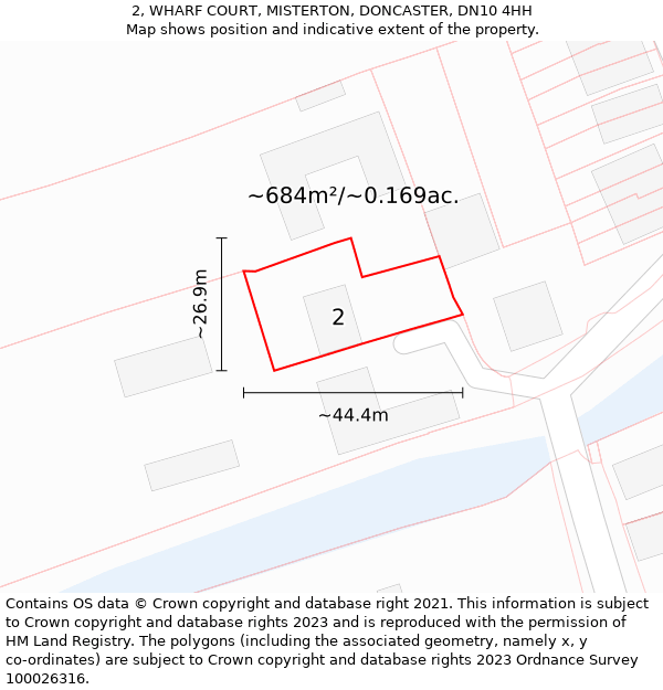 2, WHARF COURT, MISTERTON, DONCASTER, DN10 4HH: Plot and title map