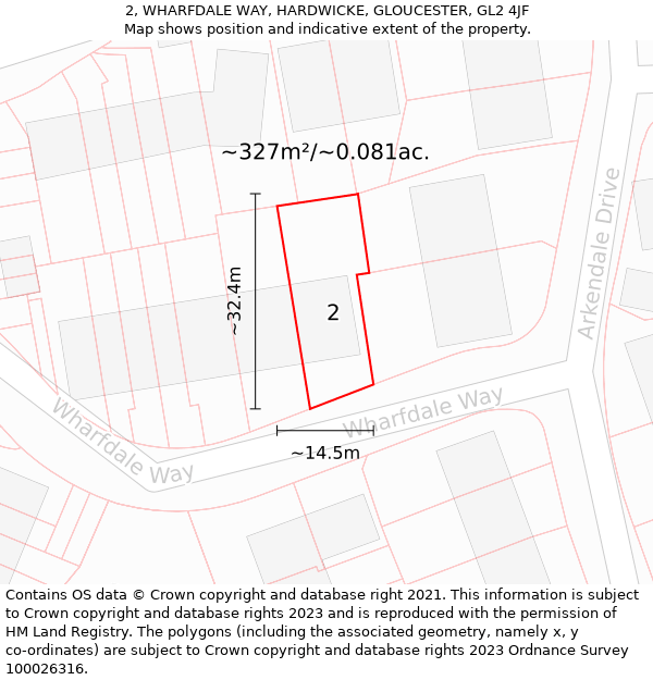 2, WHARFDALE WAY, HARDWICKE, GLOUCESTER, GL2 4JF: Plot and title map