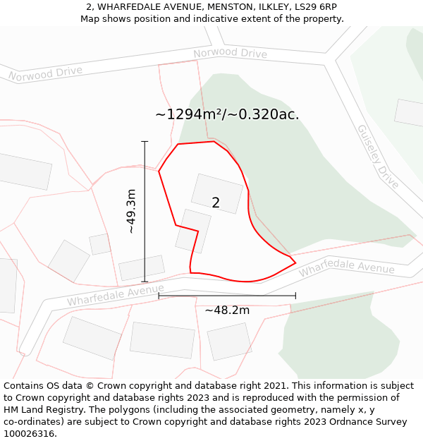 2, WHARFEDALE AVENUE, MENSTON, ILKLEY, LS29 6RP: Plot and title map