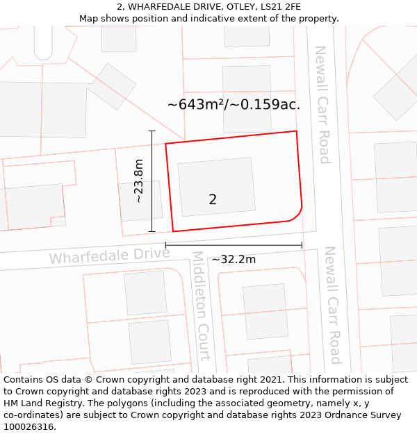 2, WHARFEDALE DRIVE, OTLEY, LS21 2FE: Plot and title map