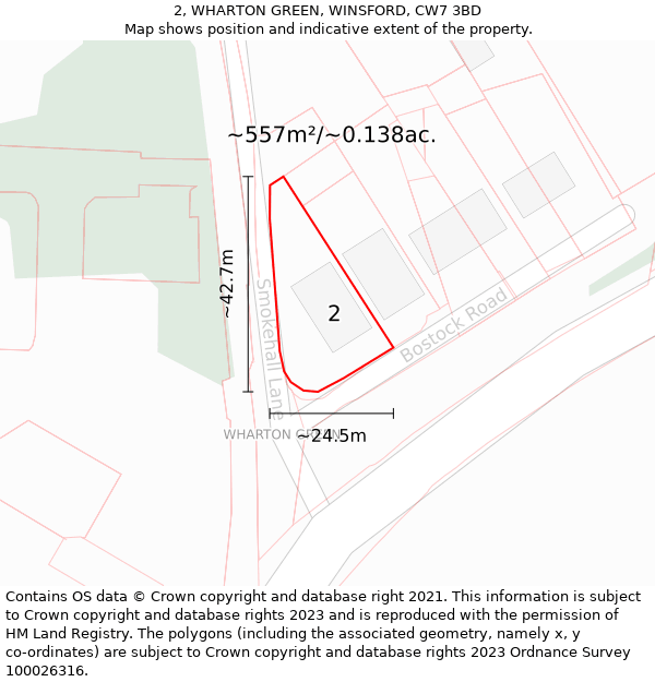 2, WHARTON GREEN, WINSFORD, CW7 3BD: Plot and title map