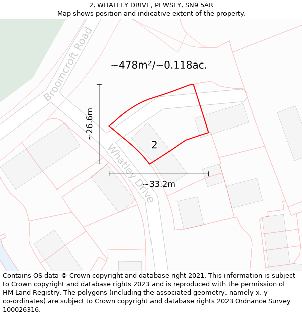 2, WHATLEY DRIVE, PEWSEY, SN9 5AR: Plot and title map