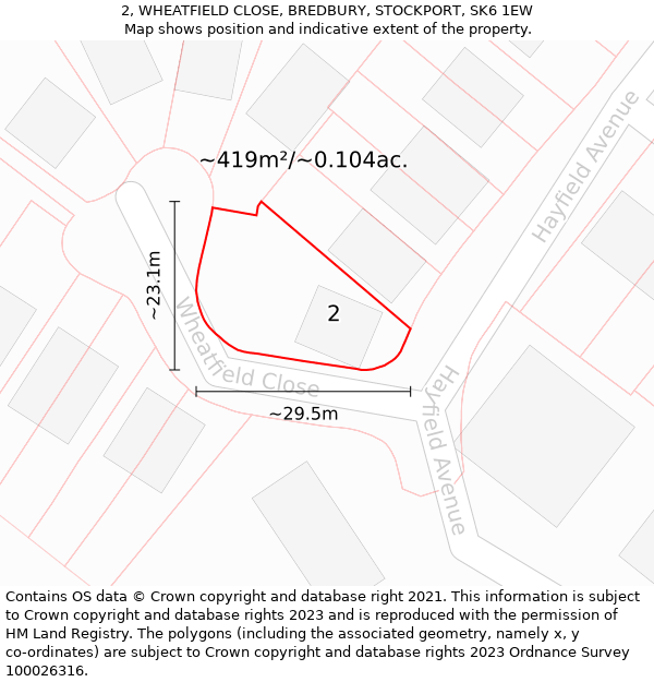 2, WHEATFIELD CLOSE, BREDBURY, STOCKPORT, SK6 1EW: Plot and title map