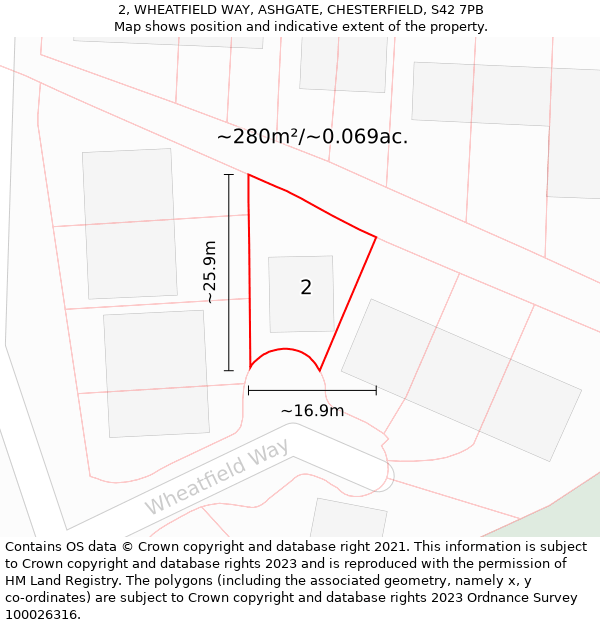 2, WHEATFIELD WAY, ASHGATE, CHESTERFIELD, S42 7PB: Plot and title map