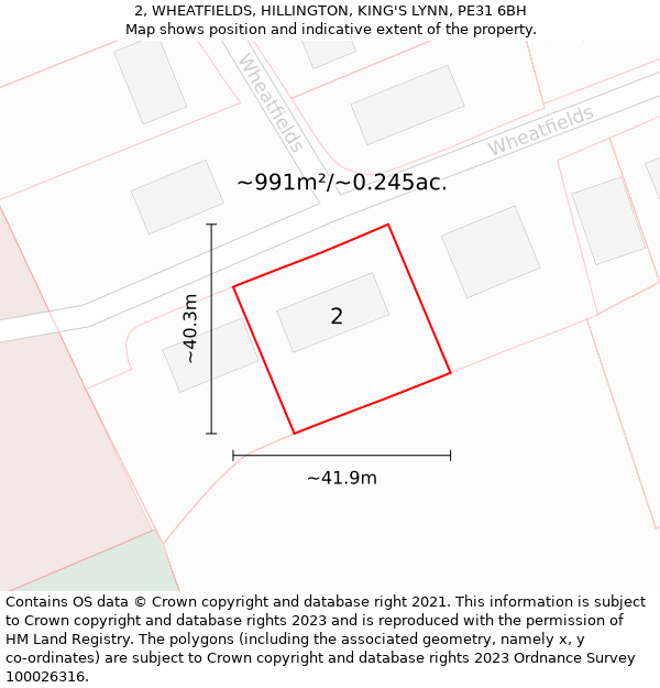 2, WHEATFIELDS, HILLINGTON, KING'S LYNN, PE31 6BH: Plot and title map