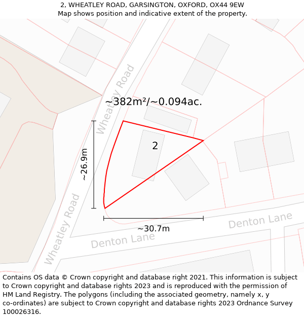 2, WHEATLEY ROAD, GARSINGTON, OXFORD, OX44 9EW: Plot and title map