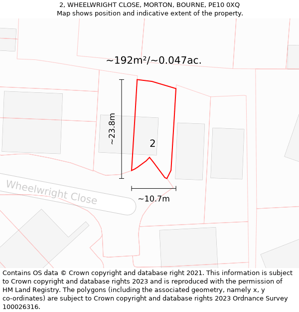 2, WHEELWRIGHT CLOSE, MORTON, BOURNE, PE10 0XQ: Plot and title map