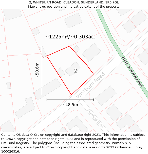 2, WHITBURN ROAD, CLEADON, SUNDERLAND, SR6 7QL: Plot and title map