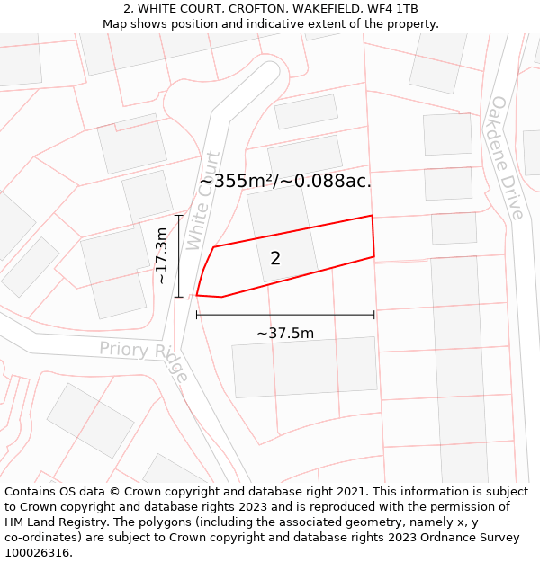 2, WHITE COURT, CROFTON, WAKEFIELD, WF4 1TB: Plot and title map