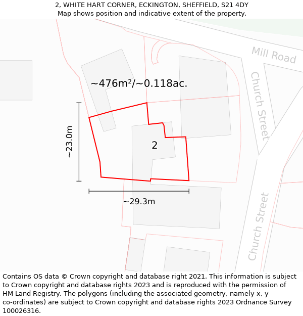 2, WHITE HART CORNER, ECKINGTON, SHEFFIELD, S21 4DY: Plot and title map