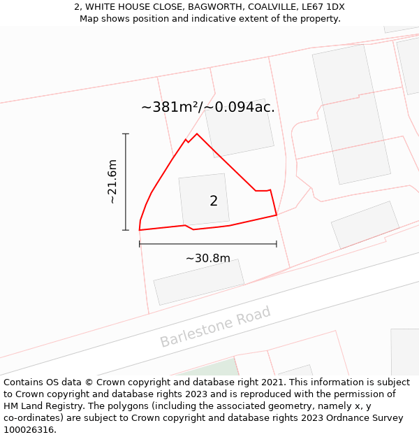 2, WHITE HOUSE CLOSE, BAGWORTH, COALVILLE, LE67 1DX: Plot and title map