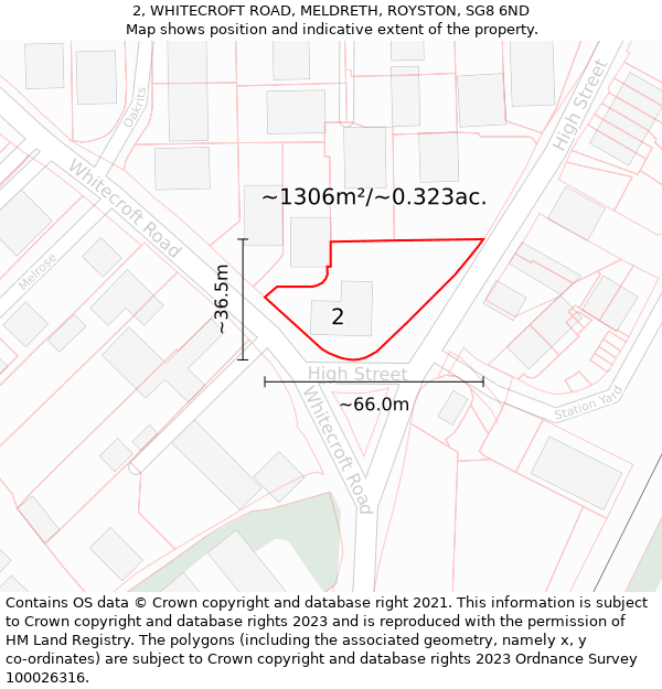 2, WHITECROFT ROAD, MELDRETH, ROYSTON, SG8 6ND: Plot and title map