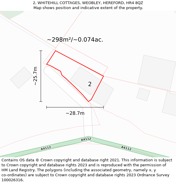 2, WHITEHILL COTTAGES, WEOBLEY, HEREFORD, HR4 8QZ: Plot and title map