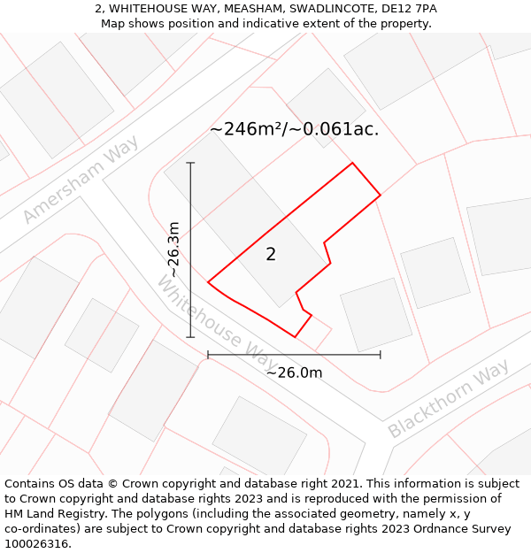 2, WHITEHOUSE WAY, MEASHAM, SWADLINCOTE, DE12 7PA: Plot and title map