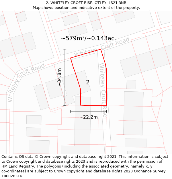 2, WHITELEY CROFT RISE, OTLEY, LS21 3NR: Plot and title map