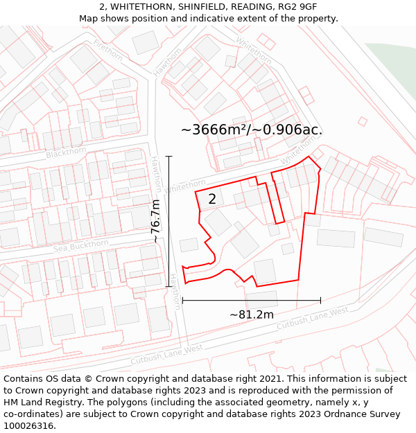 2, WHITETHORN, SHINFIELD, READING, RG2 9GF: Plot and title map