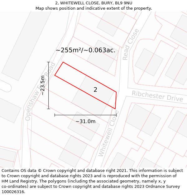 2, WHITEWELL CLOSE, BURY, BL9 9NU: Plot and title map