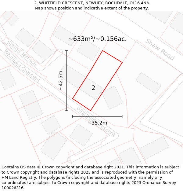 2, WHITFIELD CRESCENT, NEWHEY, ROCHDALE, OL16 4NA: Plot and title map