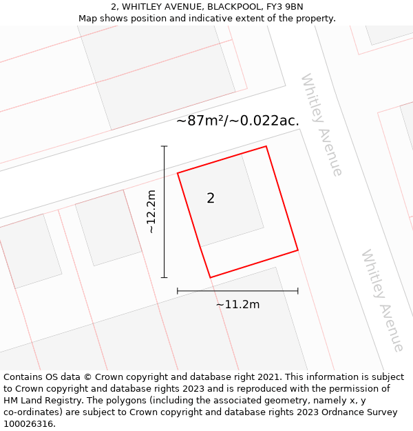2, WHITLEY AVENUE, BLACKPOOL, FY3 9BN: Plot and title map