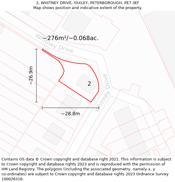 2, WHITNEY DRIVE, YAXLEY, PETERBOROUGH, PE7 3EF: Plot and title map