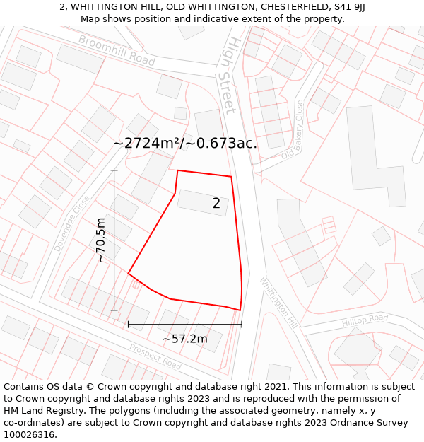 2, WHITTINGTON HILL, OLD WHITTINGTON, CHESTERFIELD, S41 9JJ: Plot and title map