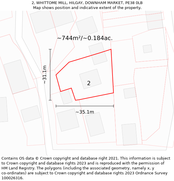 2, WHITTOME MILL, HILGAY, DOWNHAM MARKET, PE38 0LB: Plot and title map