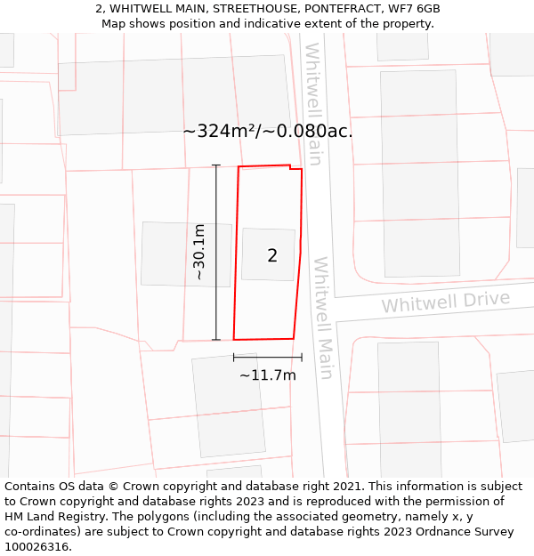 2, WHITWELL MAIN, STREETHOUSE, PONTEFRACT, WF7 6GB: Plot and title map