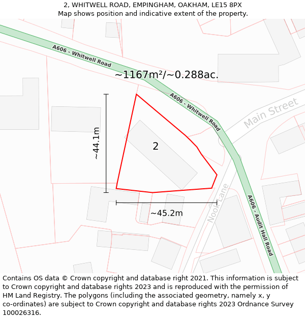2, WHITWELL ROAD, EMPINGHAM, OAKHAM, LE15 8PX: Plot and title map