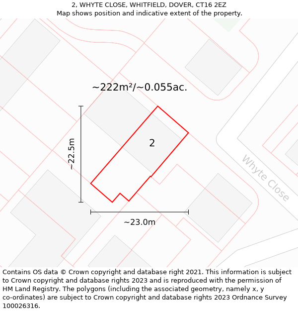 2, WHYTE CLOSE, WHITFIELD, DOVER, CT16 2EZ: Plot and title map