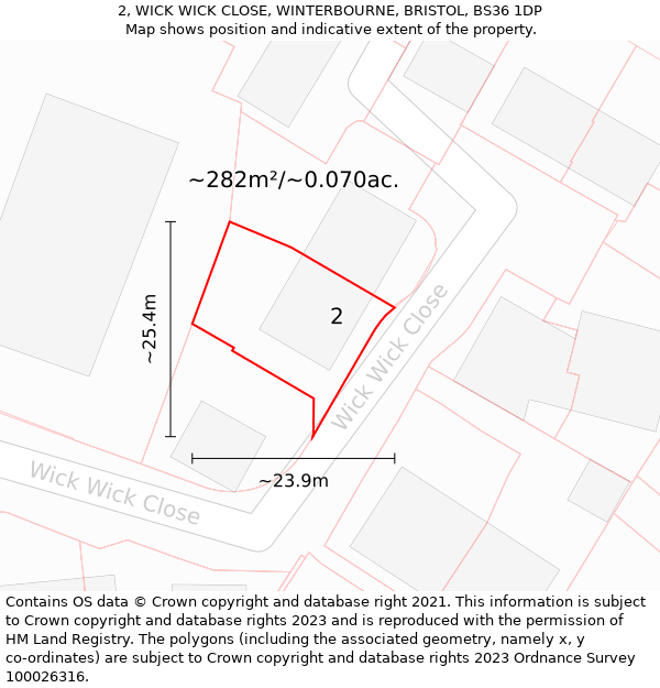 2, WICK WICK CLOSE, WINTERBOURNE, BRISTOL, BS36 1DP: Plot and title map