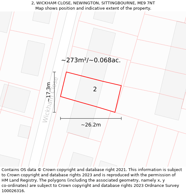 2, WICKHAM CLOSE, NEWINGTON, SITTINGBOURNE, ME9 7NT: Plot and title map