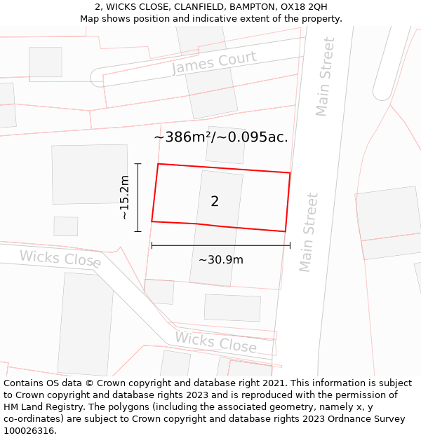 2, WICKS CLOSE, CLANFIELD, BAMPTON, OX18 2QH: Plot and title map