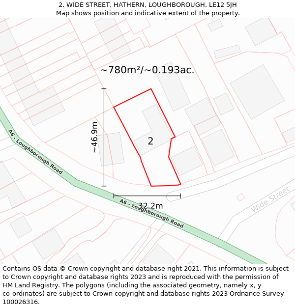 2, WIDE STREET, HATHERN, LOUGHBOROUGH, LE12 5JH: Plot and title map