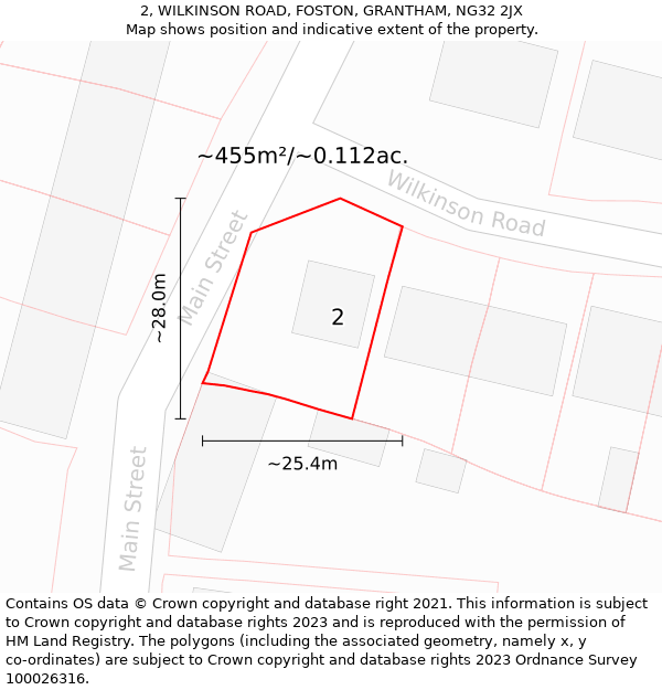 2, WILKINSON ROAD, FOSTON, GRANTHAM, NG32 2JX: Plot and title map