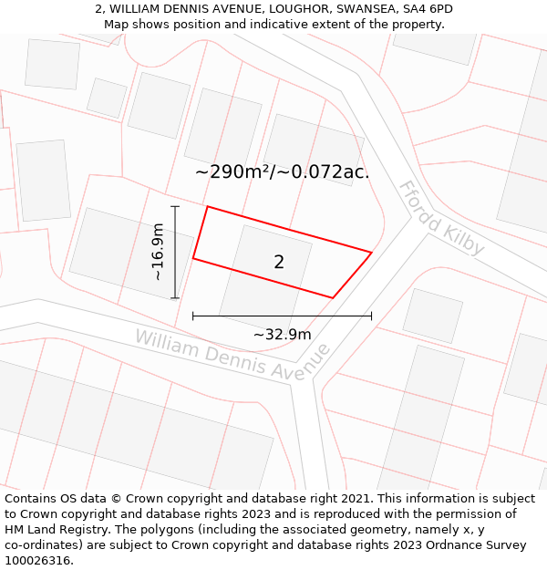 2, WILLIAM DENNIS AVENUE, LOUGHOR, SWANSEA, SA4 6PD: Plot and title map