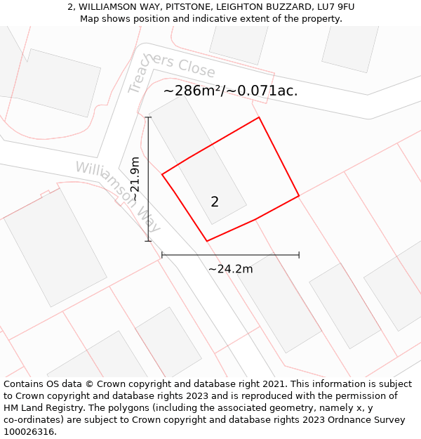 2, WILLIAMSON WAY, PITSTONE, LEIGHTON BUZZARD, LU7 9FU: Plot and title map