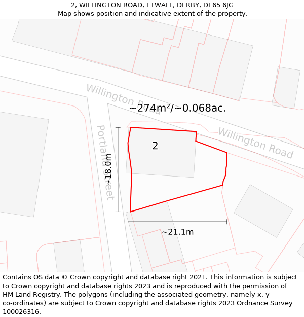 2, WILLINGTON ROAD, ETWALL, DERBY, DE65 6JG: Plot and title map