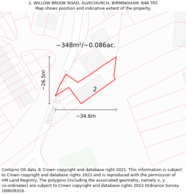 2, WILLOW BROOK ROAD, ALVECHURCH, BIRMINGHAM, B48 7PZ: Plot and title map