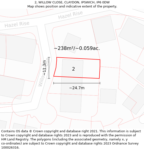 2, WILLOW CLOSE, CLAYDON, IPSWICH, IP6 0DW: Plot and title map