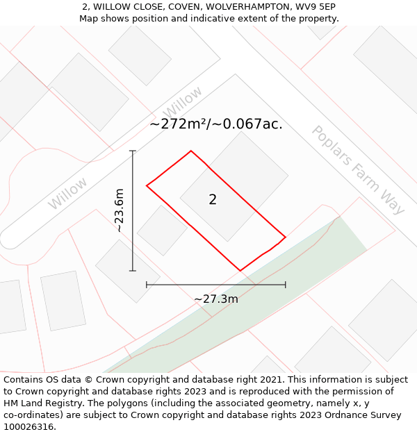 2, WILLOW CLOSE, COVEN, WOLVERHAMPTON, WV9 5EP: Plot and title map