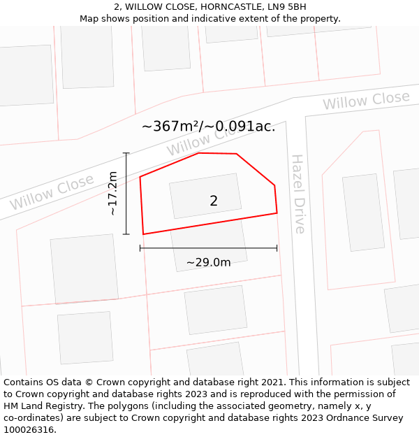 2, WILLOW CLOSE, HORNCASTLE, LN9 5BH: Plot and title map