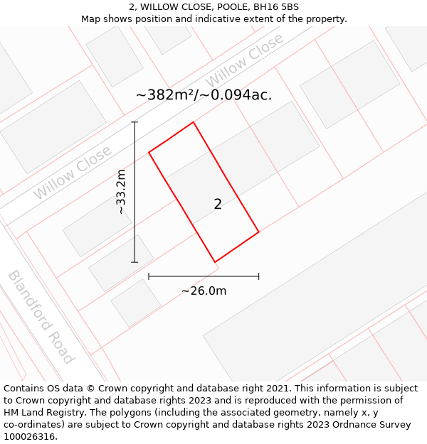 2, WILLOW CLOSE, POOLE, BH16 5BS: Plot and title map