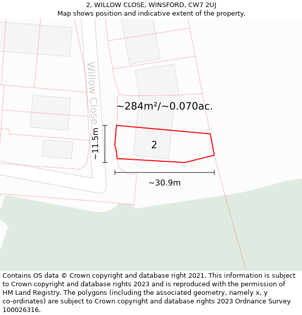 2, WILLOW CLOSE, WINSFORD, CW7 2UJ: Plot and title map