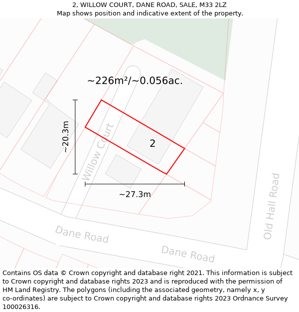 2, WILLOW COURT, DANE ROAD, SALE, M33 2LZ: Plot and title map